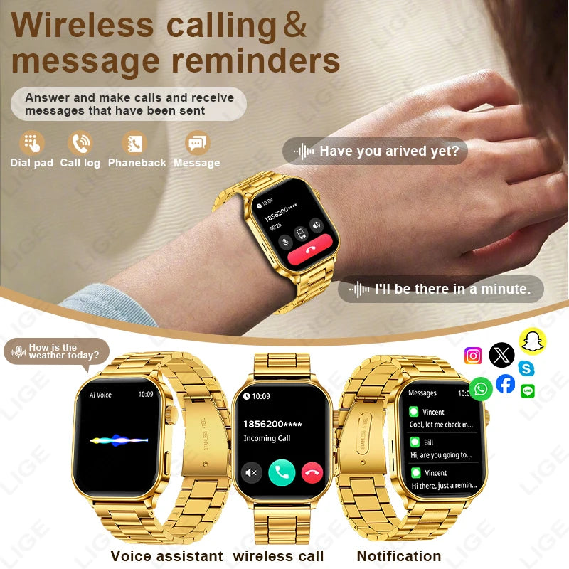 LIGE Smart Watch – 2.01" IPS Display, Bluetooth Calling, Heart Rate & Blood Oxygen