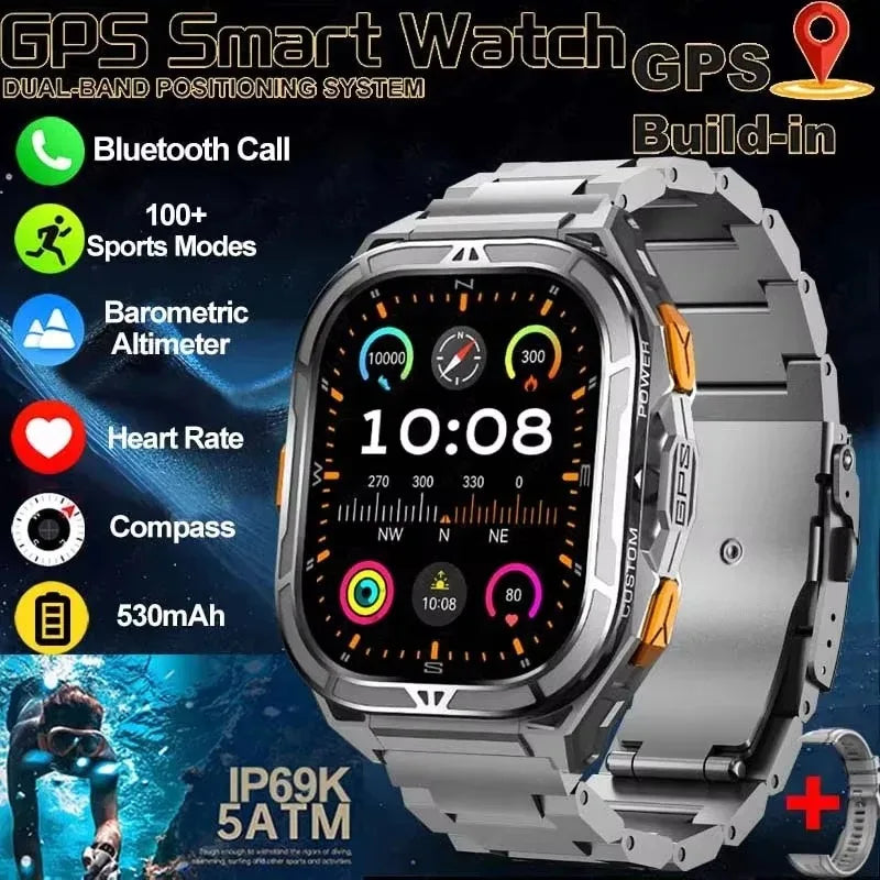 GPS Outdoor Smartwatch | 1.96" AMOLED, 5ATM 50m, Barometric Altimeter & Compass
