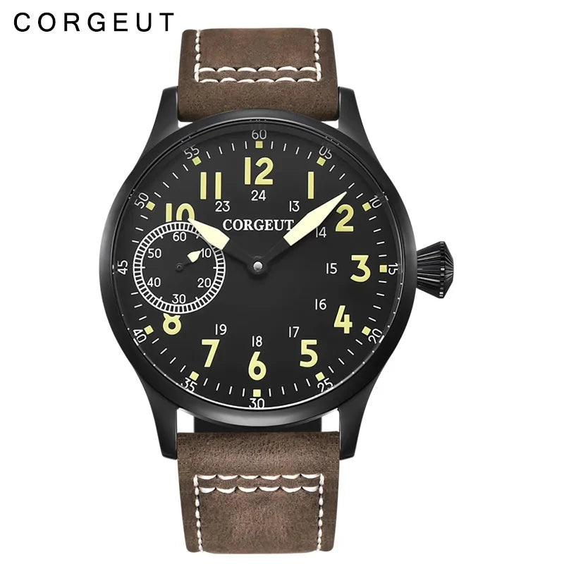 Corgeut 2002 Men's Hand-Wind Watch | Seagull 6497 | 17 Jewels | Leather Strap