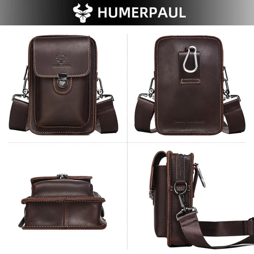 Crazy Horse Leather Waist Bag for Men — Multifunctional Phone Pouch & Shoulder Pack