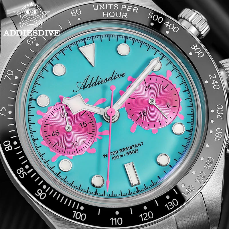ADDIESDIVE AD2520 Quartz Chronograph Watch – VK64, Ceramic Bezel, BGW9 Lume, 100m Water Resistant