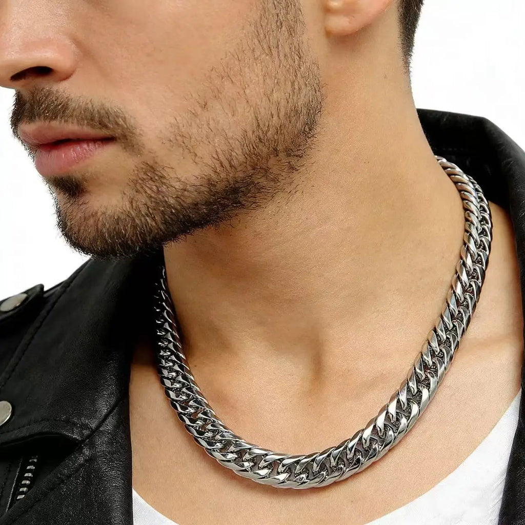 HNSP Stainless Steel Waterproof Cuban Link Chain Necklace For Men Jewelry Thick Heavy Chain 8/10/12/14MM Punk Rock Accessories