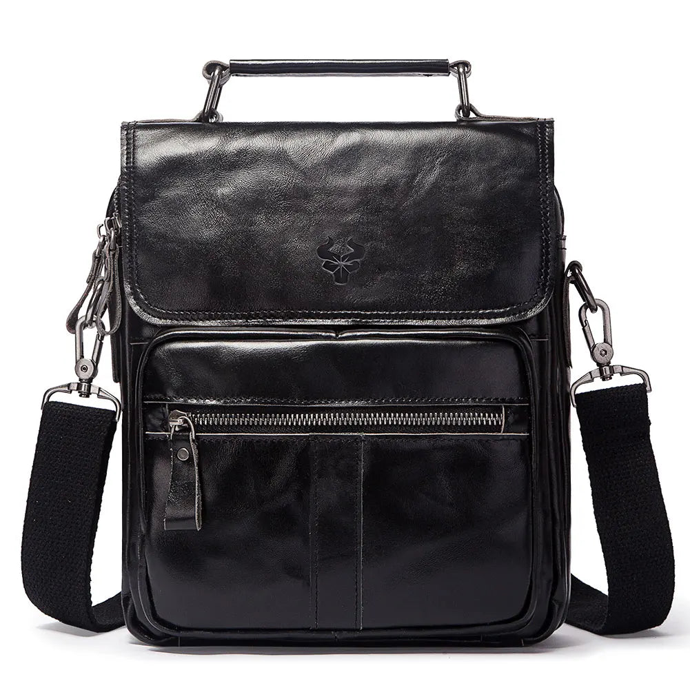 Genuine Leather Business Shoulder Bag for Men — Vintage Crossbody Messenger with Adjustable Strap