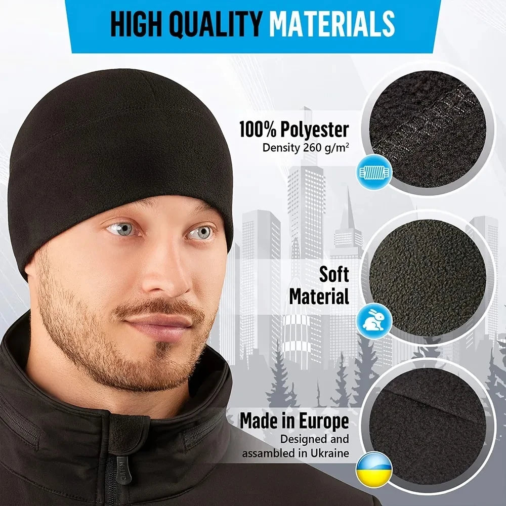 Unisex Windproof Polar Fleece Beanie – Warm Knit Skull Cap for Winter, Skiing & Cycling