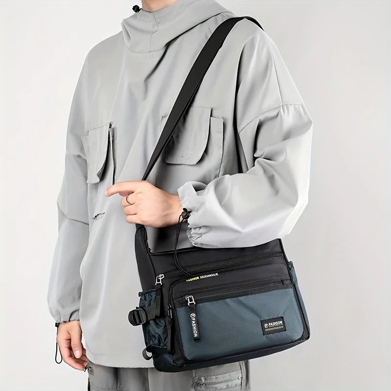 Men's Waterproof Nylon Crossbody Satchel – Multifunctional Shoulder Bag with Letter Detail