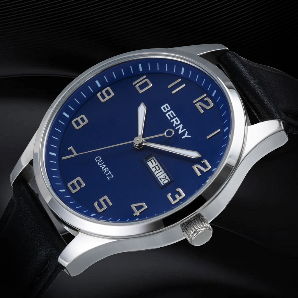 BERNY 2671M Business Dress Watch | Miyota 2105 | Genuine Leather | Day-Date
