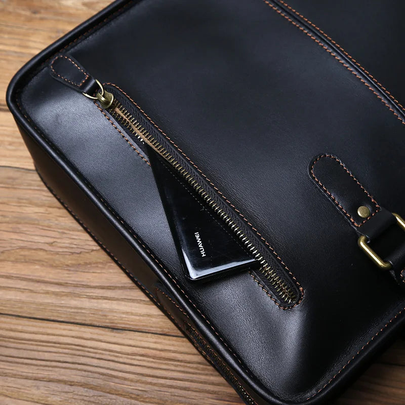 Men's Crazy Horse Leather Briefcase – Two Sizes, 15" or 16" Laptop, Shoulder Carry