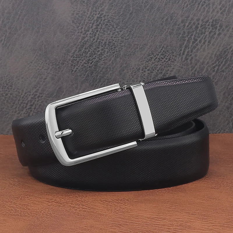 Men's Genuine Leather Pin Buckle Belt – Black & White