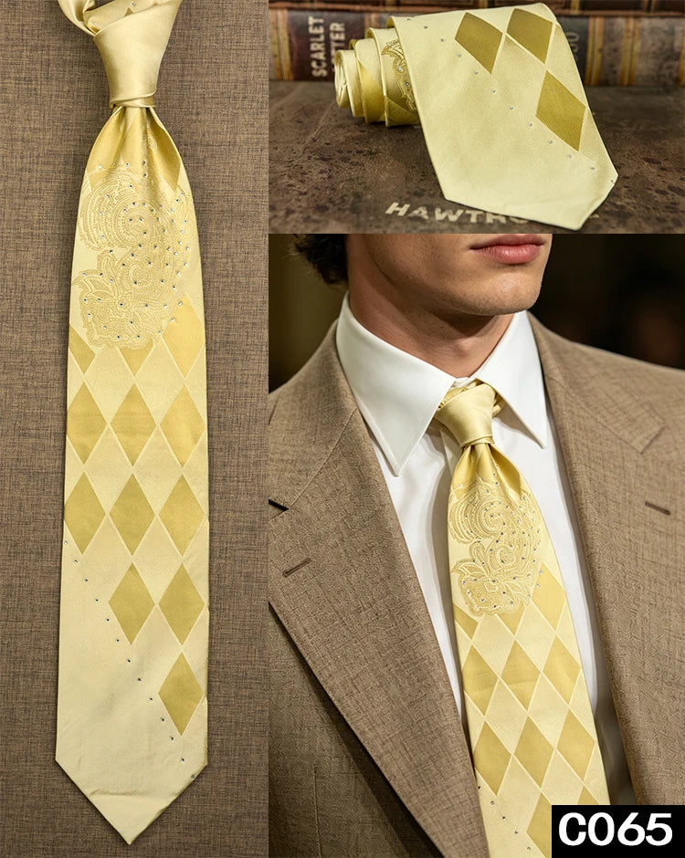Men's Rhinestone Silk Jacquard Necktie – Paisley & Geometric | High-End