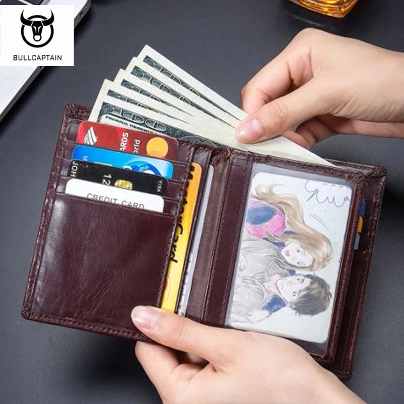 Men's Full-Grain Cowhide Leather Wallet | Vertical Bifold | RFID