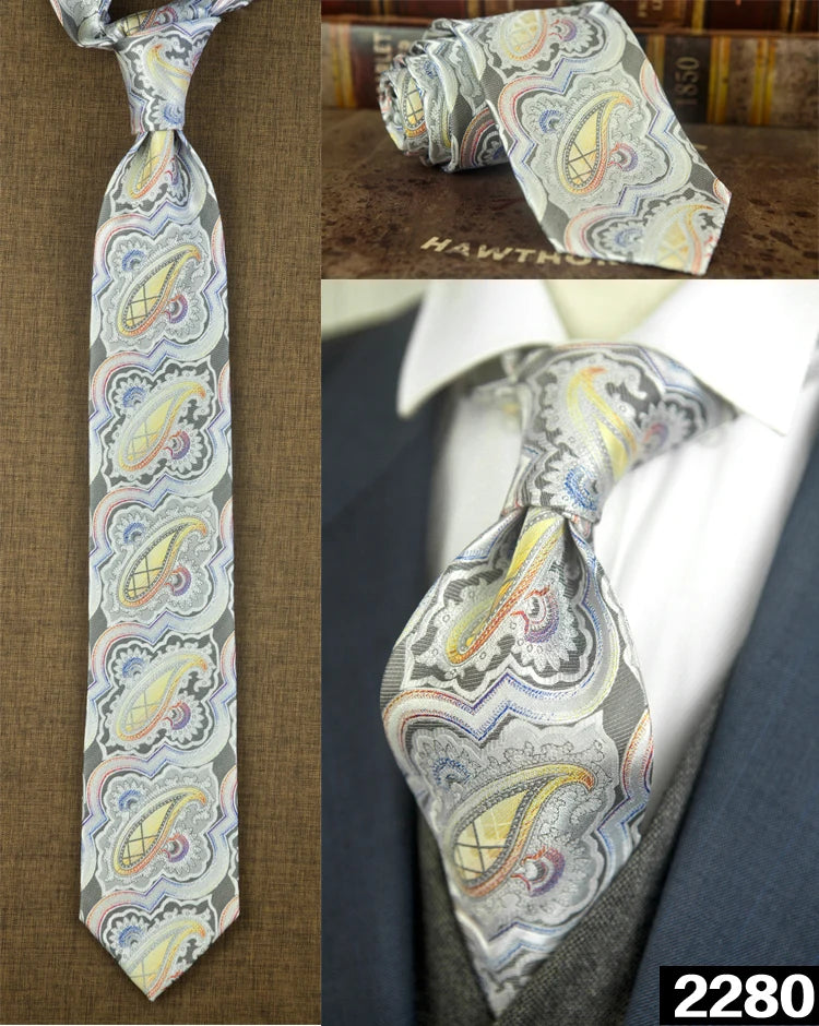 Men's 100% Silk Jacquard Necktie – Paisley, Abstract & Geometric Patterns