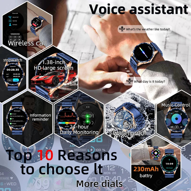 LIGE Smart Watch – 1.38" Round Display, Bluetooth Calling, Voice Assistant, IP68