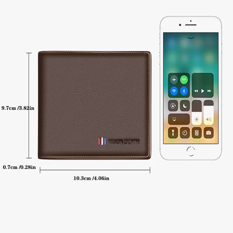 BISON DENIM Genuine Leather Slim Bifold Wallet