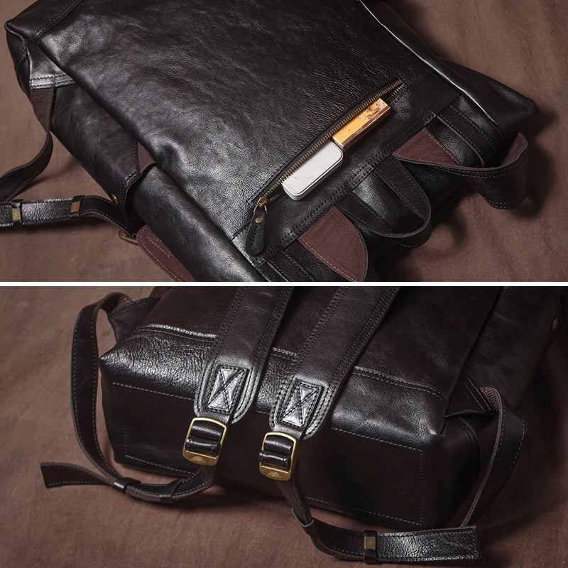 GURO Genuine Cowhide Leather Backpack – Men's Vintage Travel & Laptop Bag