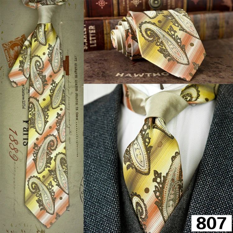 Men's 100% Silk Jacquard Necktie – Paisley, Abstract & Geometric Patterns