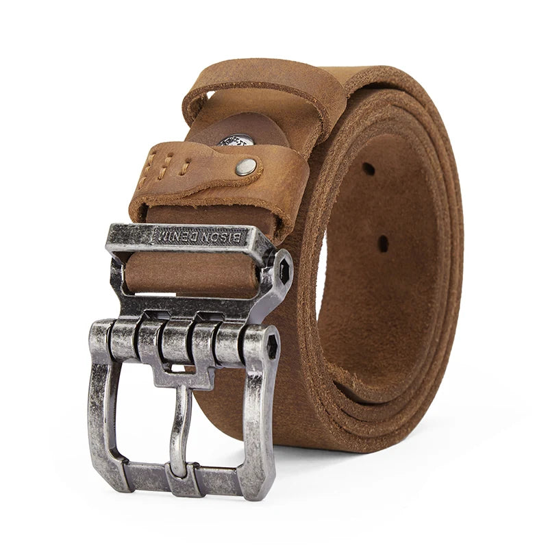 BISON DENIM Genuine Leather Pin Buckle Belt