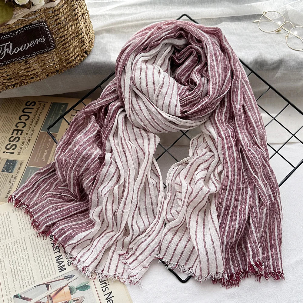 Japanese-Style Cotton Linen Tassel Scarf – 190cm, 11 Colourways