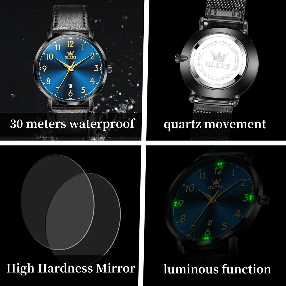 Top Brand OLEVS New 5653 Man Watch Minimalist Fashion Quartz Watch for Men Digital Dial Auto Date Waterproof Men's Wristwatches