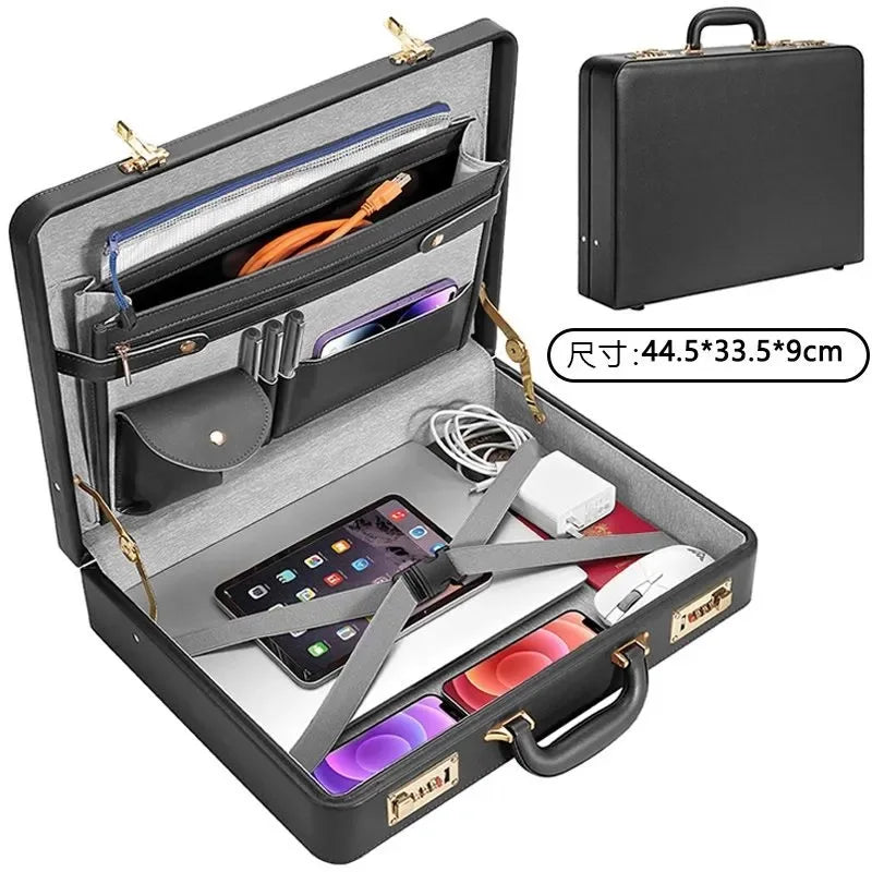 Large Format PU Leather Attaché Case | Multifunctional Document & Laptop Organiser