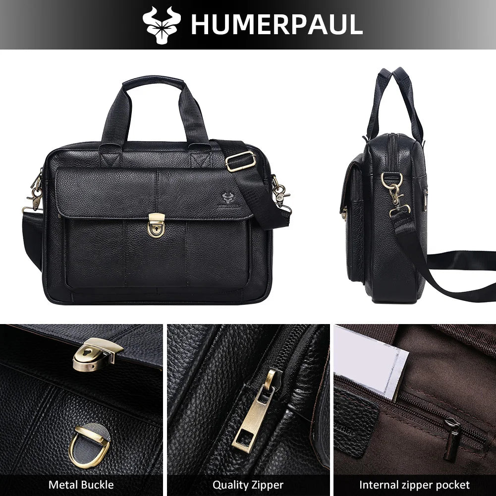 Genuine Leather Luxury Briefcase for Men — Business Laptop & Document Crossbody Bag