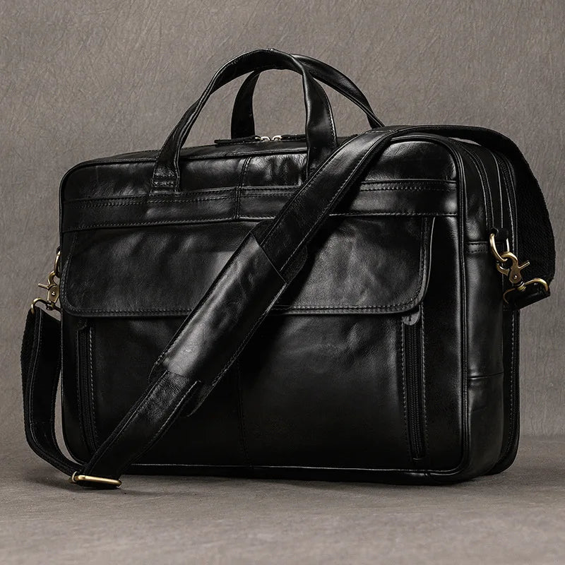 miflame Genuine Leather Briefcase | Full-Leather Lined, Waterproof, Fits 15.6"