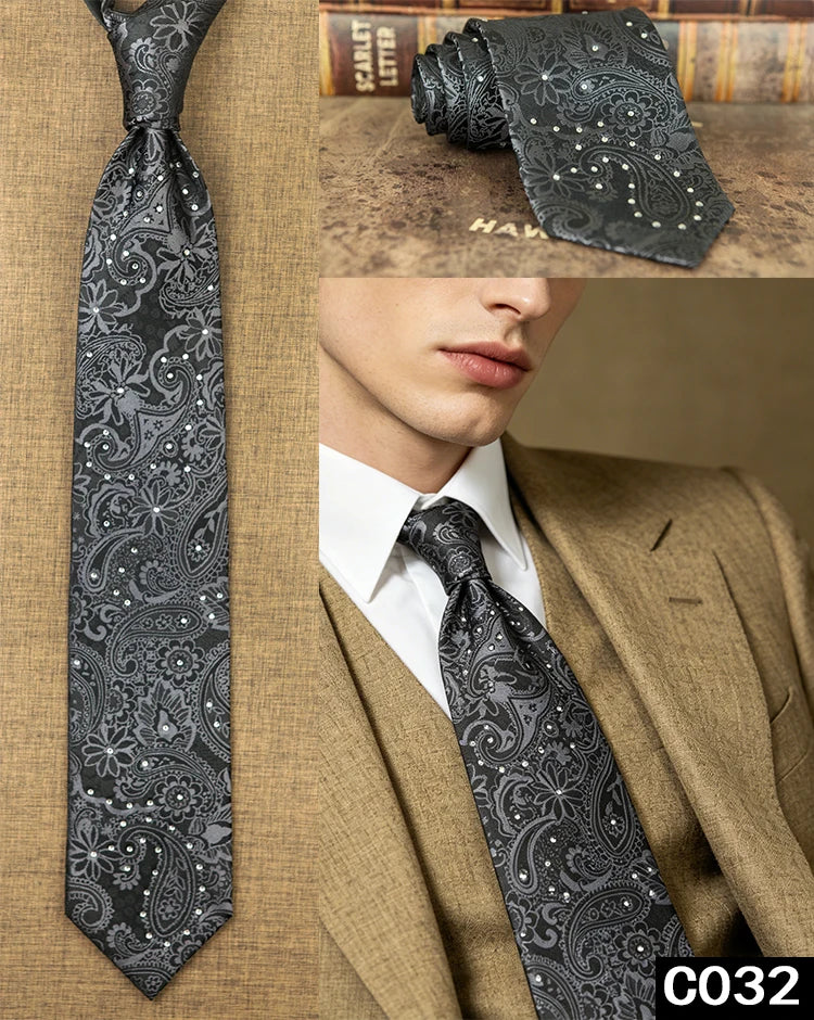 Men's Rhinestone Silk Jacquard Necktie – Paisley & Geometric | High-End