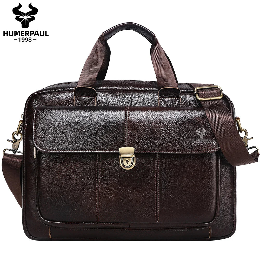 Genuine Leather Luxury Briefcase for Men — Business Laptop & Document Crossbody Bag