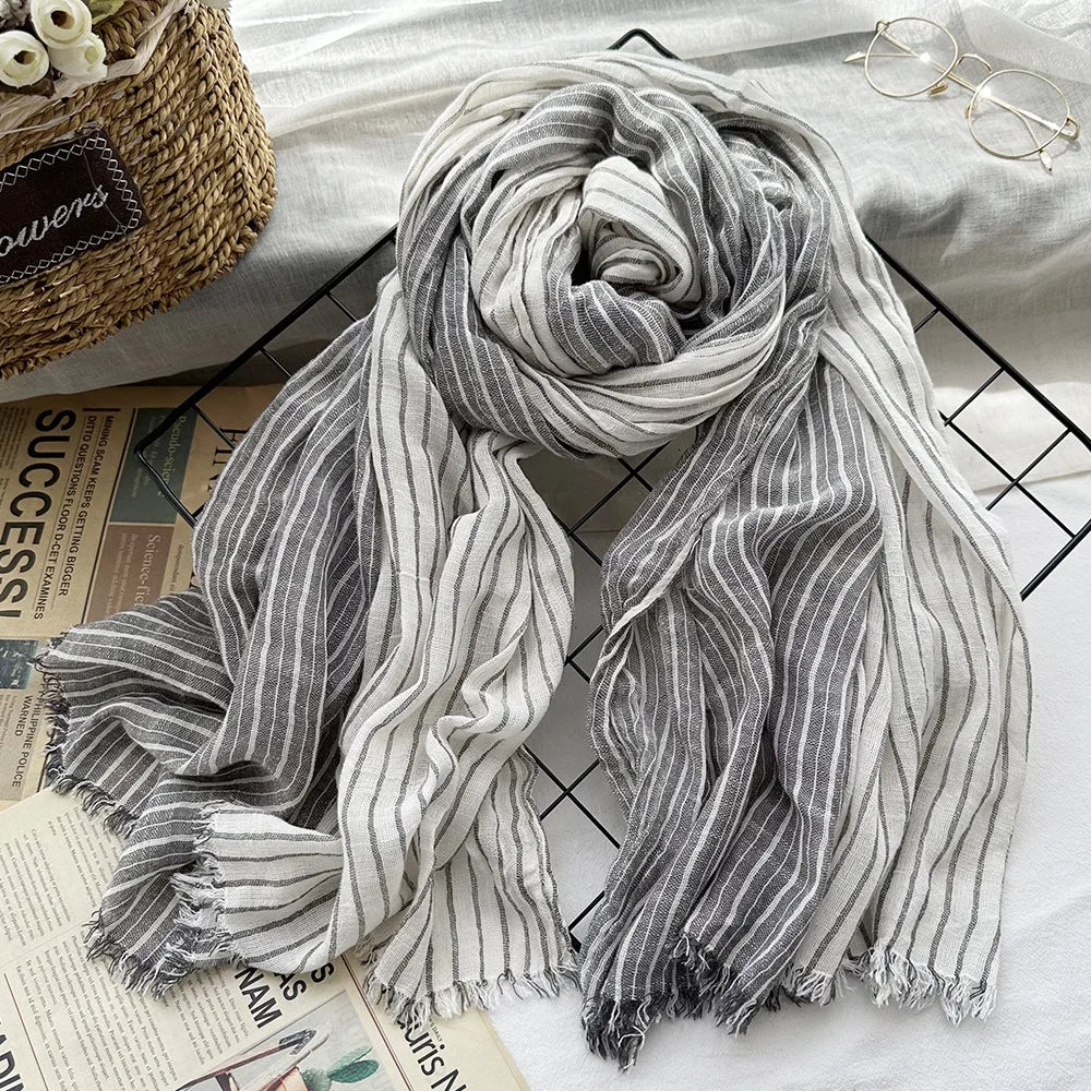 Japanese-Style Cotton Linen Tassel Scarf – 190cm, 11 Colourways