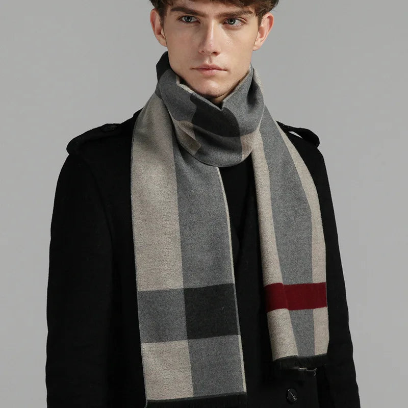 Men's Plaid Winter Scarf – Cashmere-Blend, 180cm, 14 Colourways