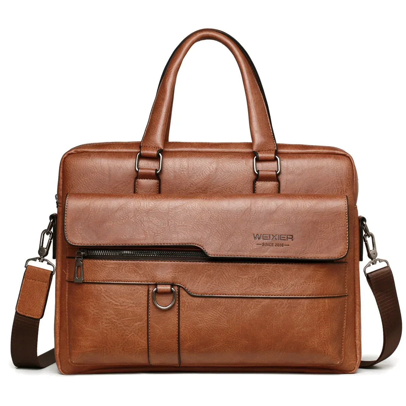 Men's PU Leather Briefcase | 14" Laptop Bag with Exterior Flap Pocket