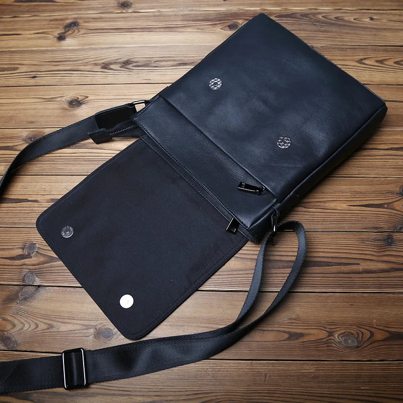 Men's Genuine Leather Shoulder Bag – Natural Cowhide Crossbody, 10" iPad Compatible