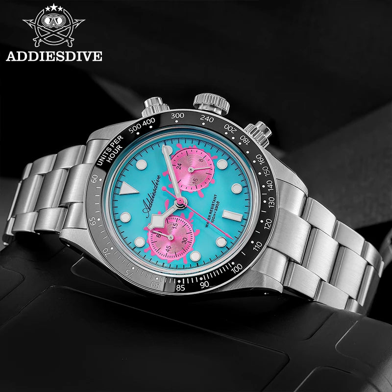 ADDIESDIVE AD2520 Quartz Chronograph Watch – VK64, Ceramic Bezel, BGW9 Lume, 100m Water Resistant