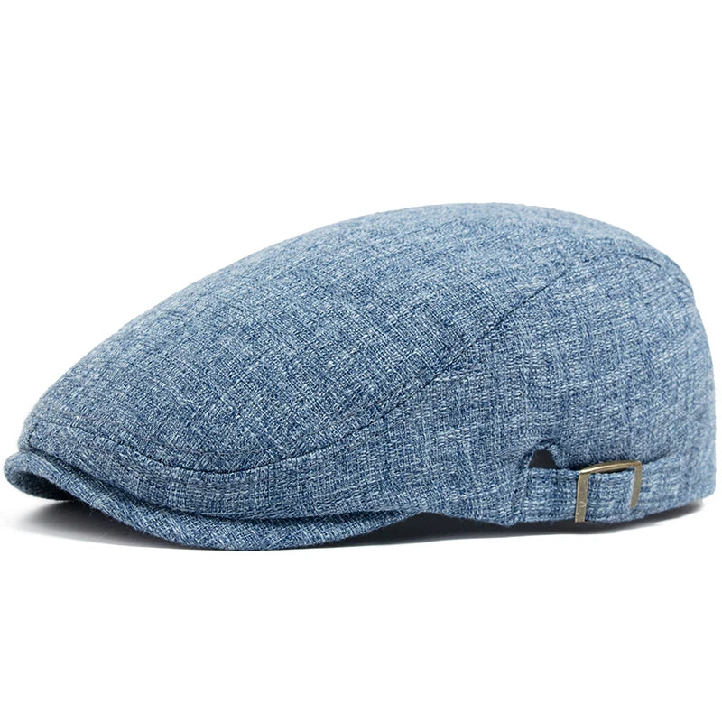 Men's Cotton Linen Flat Cap – Lightweight Beret Style