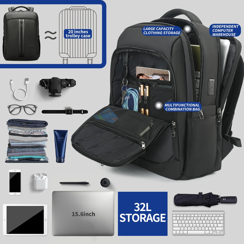Tigernu Leather Composite Backpack – Two Sizes, USB Charging, Anti-Theft, Reflective Stripe