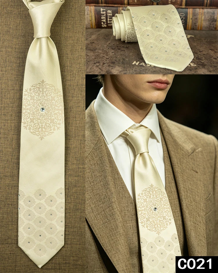 Men's Rhinestone Silk Jacquard Necktie – Paisley & Geometric | High-End