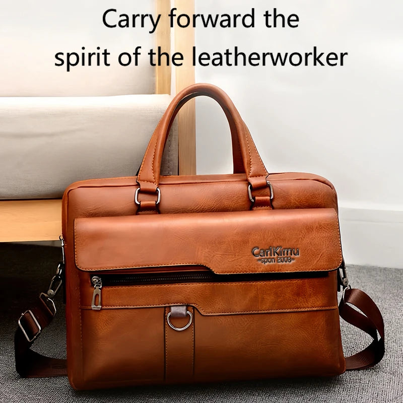 The neutral color men's handbag is suitable for business trips and can also be carried on one shoulder.It is made of PU material