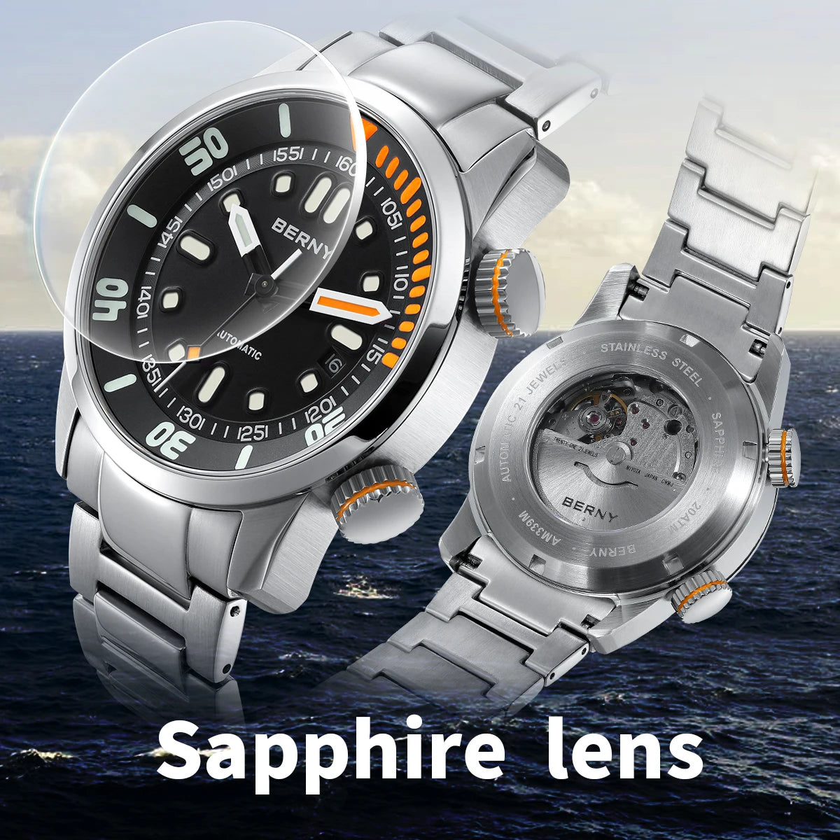 BERNY AM339M Automatic Dive Watch – Miyota 8215, Sapphire Crystal, 200m Water Resistant