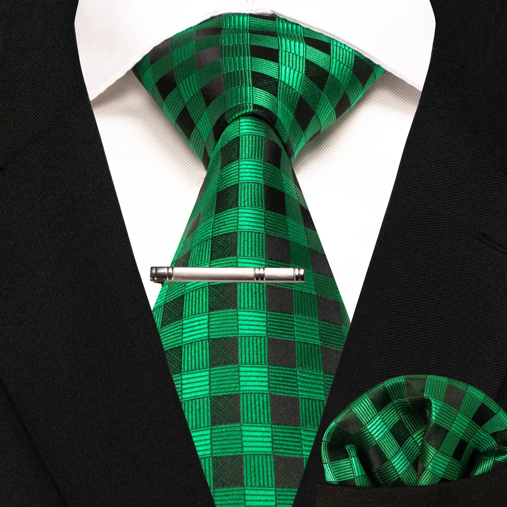 Men's Plaid Necktie Set – Tie, Pocket Square & Clip | 8cm