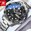 OLEVS Luxury Man Watch Fashion Rotation Bezel Diving Series Original Quartz Wrist Watch for Men Dual Calendar Waterproof Watches