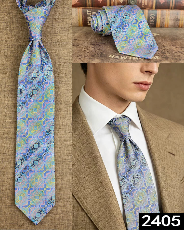 Men's 100% Silk Jacquard Necktie – Geometric, Floral, Checked & Solid