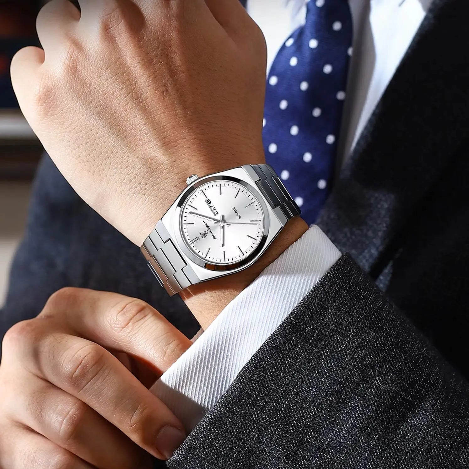 POEDAGAR Business Men Wristwatch Waterproof Stainless Steel Luminous Man Watch Date Week Fashion Quartz Men's Watches Male Reloj