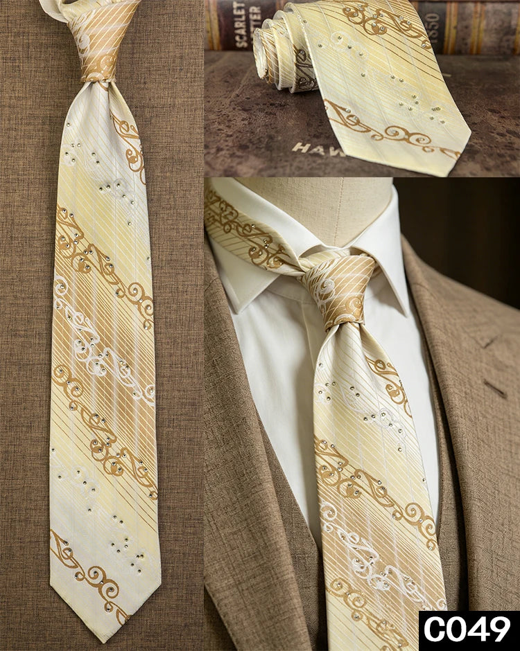 Men's Rhinestone Silk Jacquard Necktie – Paisley & Geometric | High-End
