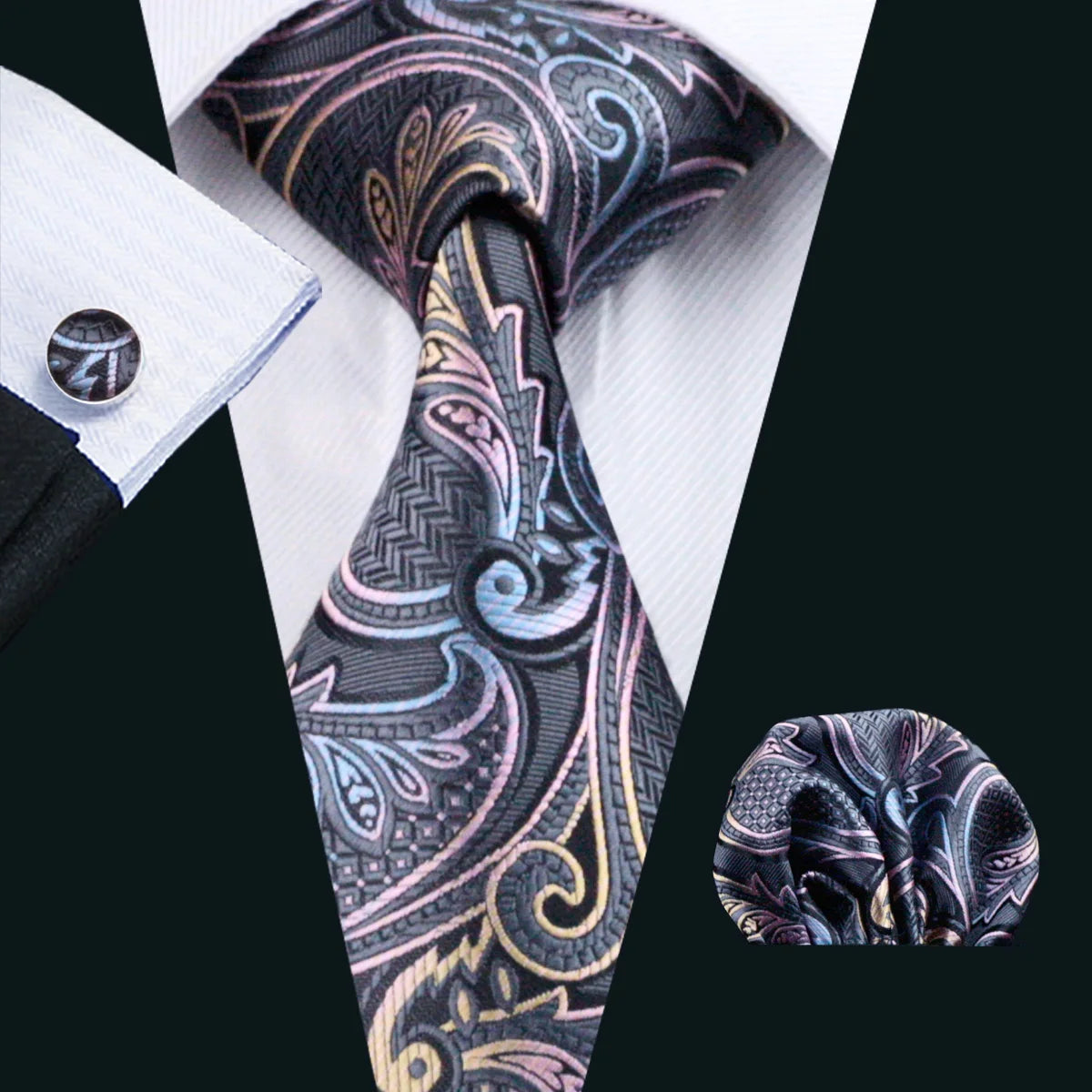 Men's Necktie, Pocket Square & Cufflinks Set – Floral & Novelty Prints