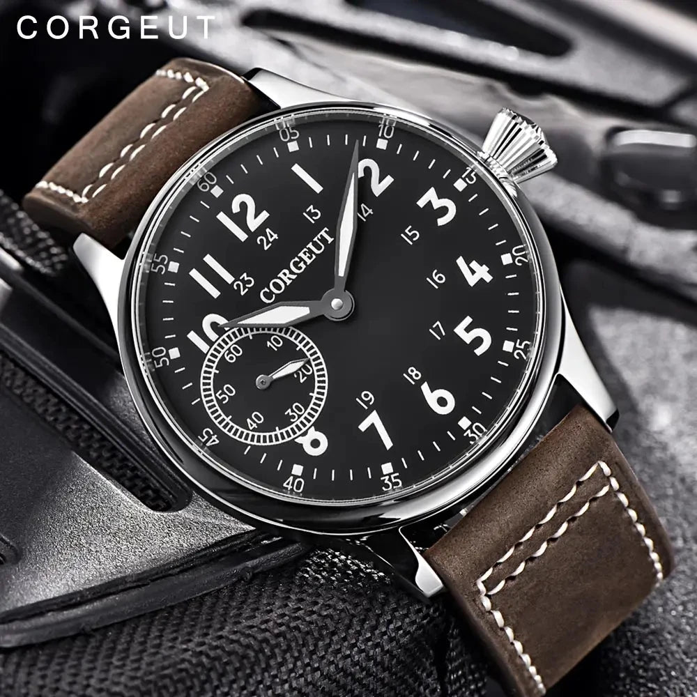 Corgeut 2002 Men's Hand-Wind Watch | Seagull 6497 | 17 Jewels | Leather Strap