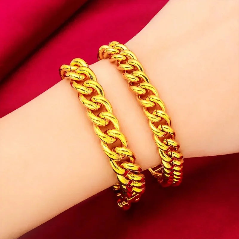 Boss Thickened Gold Bracelet! 24K Gold AU999 Couple Style, Men's Dominant Bamboo + Women's Rose Gold Tone, Thickened Anti-Fade