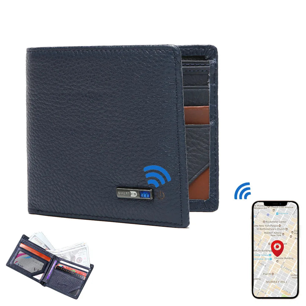Smart Tracker Genuine Leather Bifold Wallet – Anti-Loss