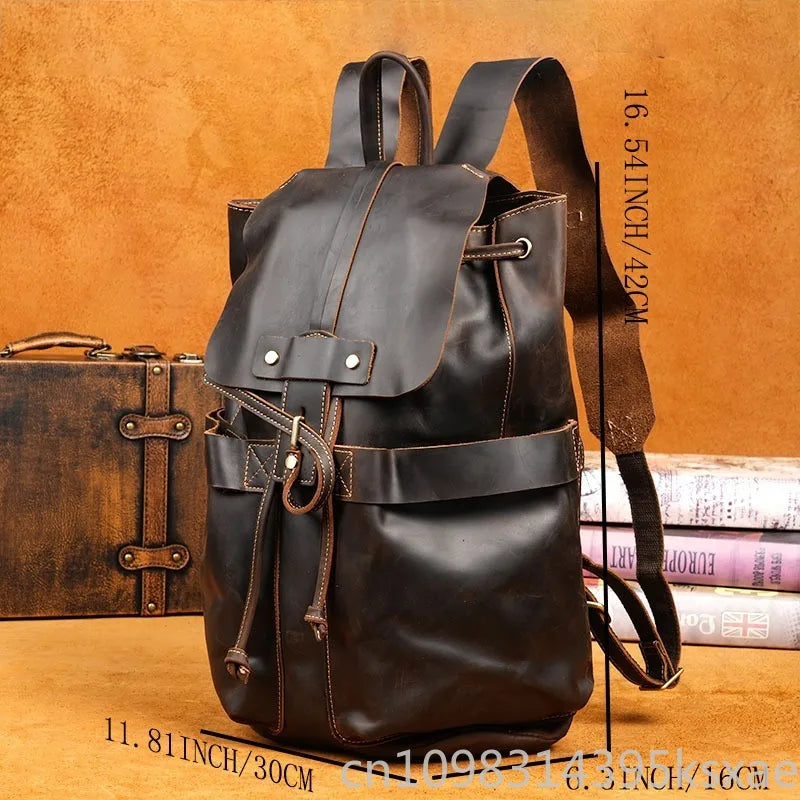 Miflame Vintage Crazy Horse Leather Backpack – Top Grain, Large Capacity, Laptop