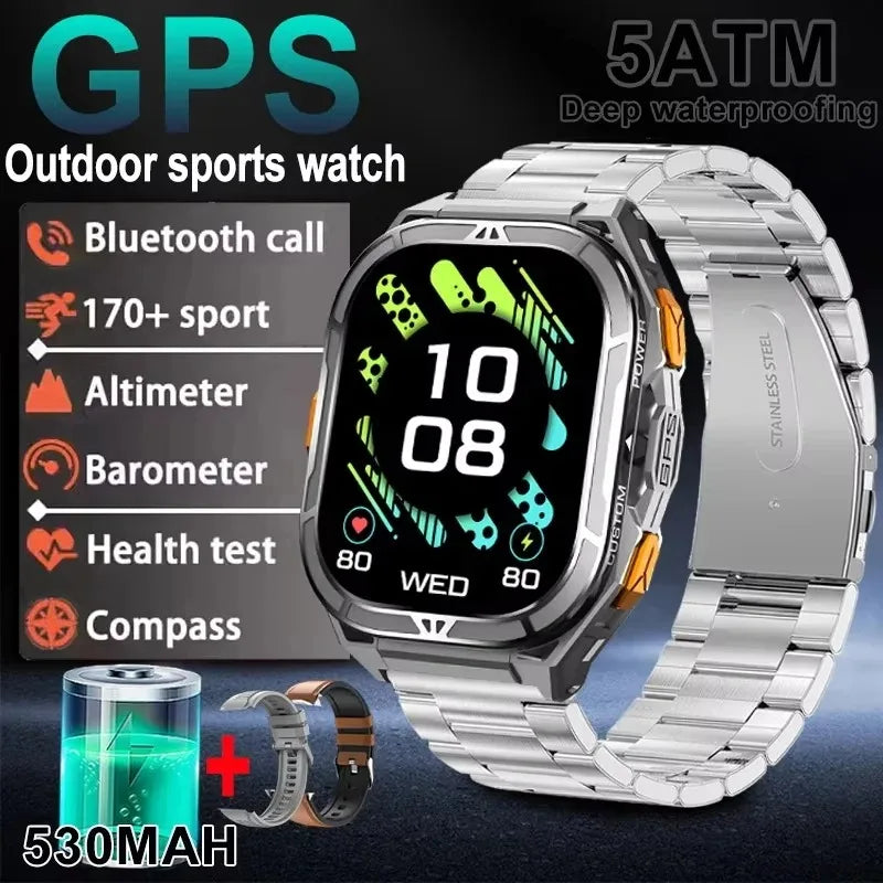 GPS Outdoor Smartwatch | 1.96" AMOLED, 5ATM 50m, Barometric Altimeter & Compass