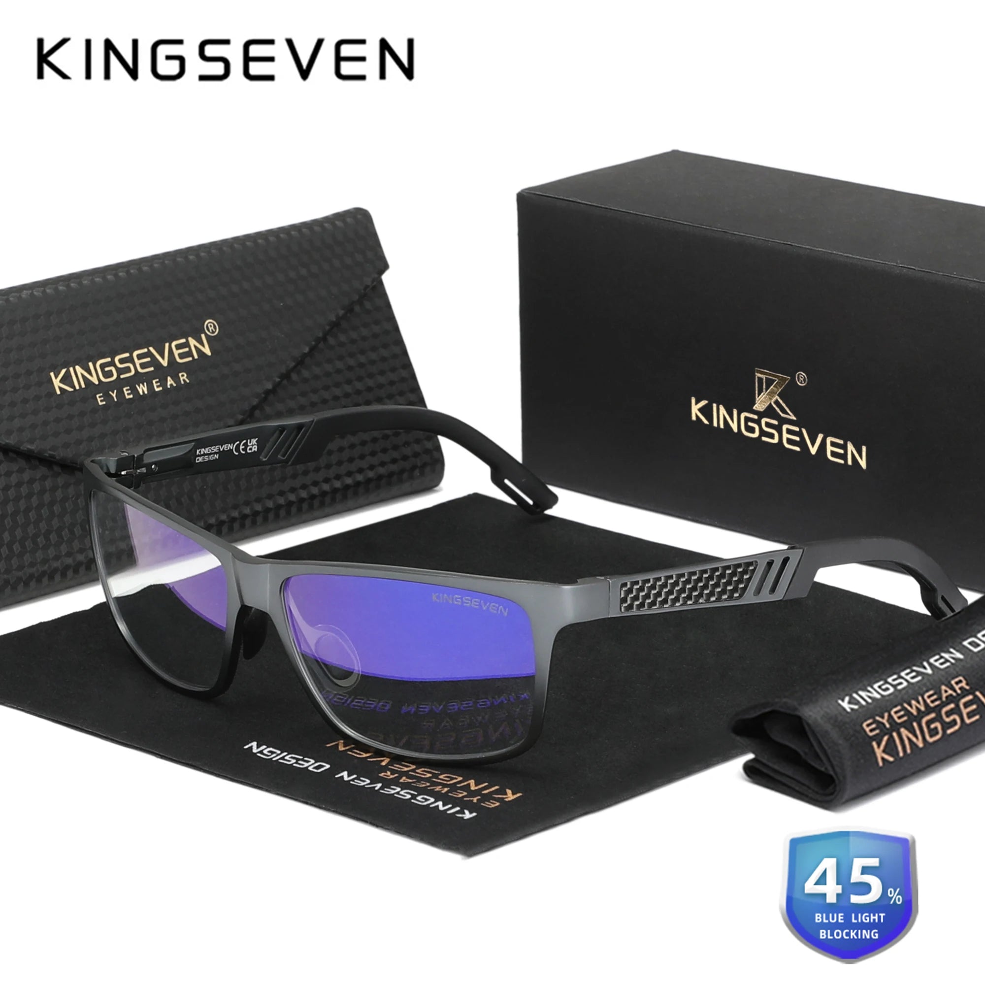 KINGSEVEN Blue Light Blocking Glasses Men/Women High Quality Aluminum Computer Anti-Blue Ray Reading Transparent Lens Eyeglasses