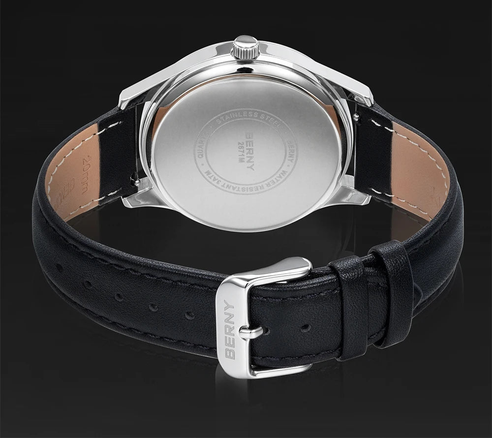 BERNY 2671M Business Dress Watch | Miyota 2105 | Genuine Leather | Day-Date